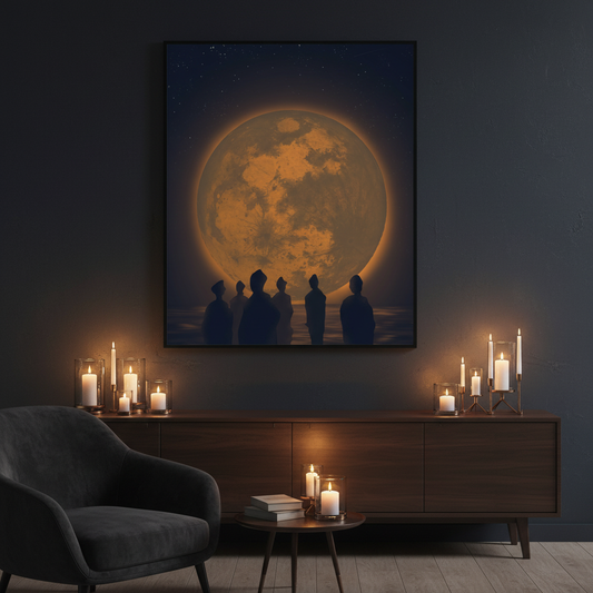 Tales of the Moon mockup in dark moody living room