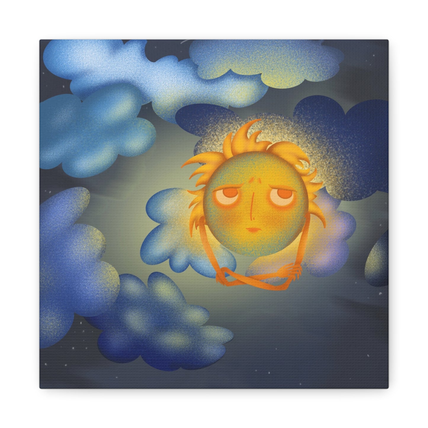Sleepy Sun Art Canvas - Whimsical Celestial Wall Decor