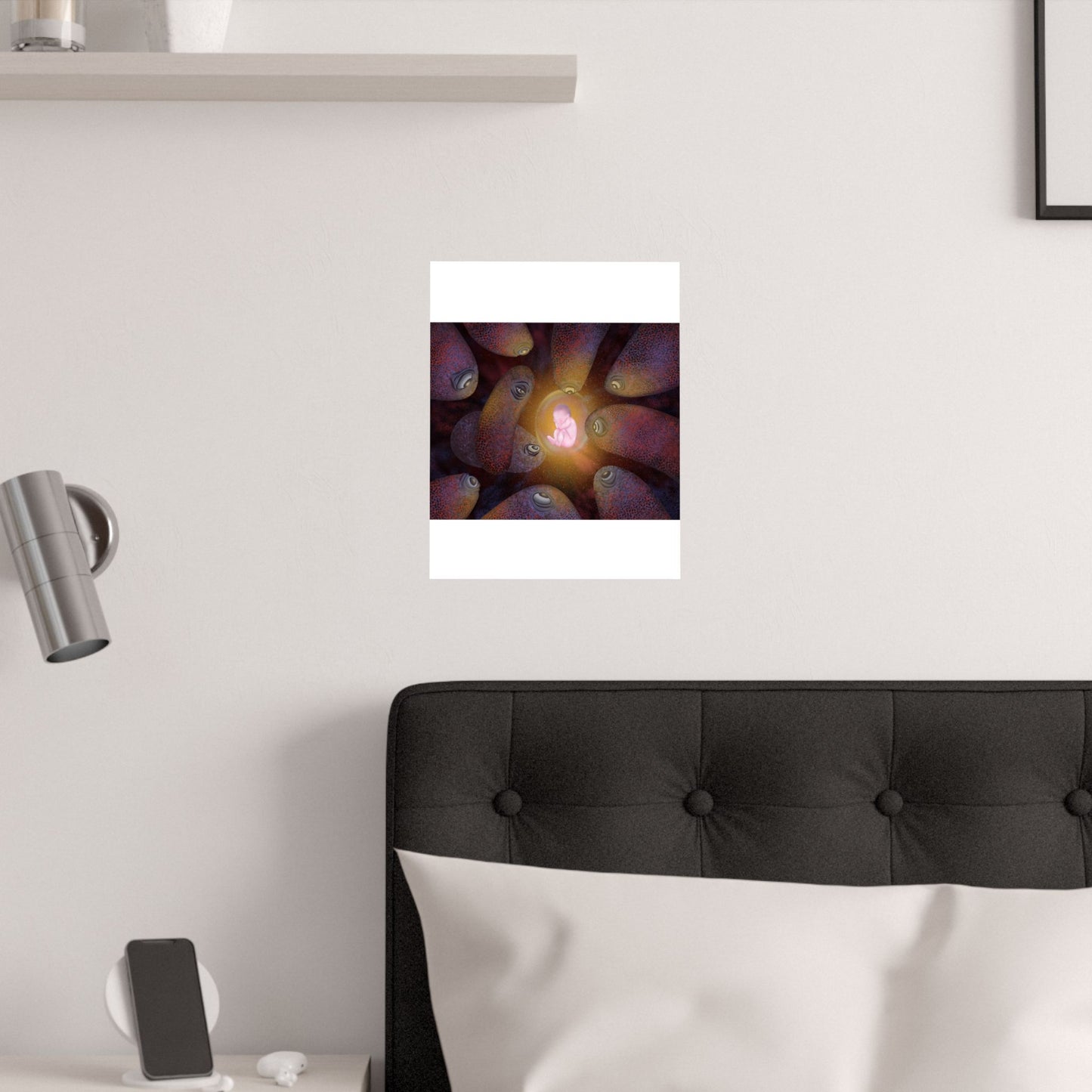 Satin Poster — "Womb of Eyes" Surreal Neon Fetus Art Print (210gsm)