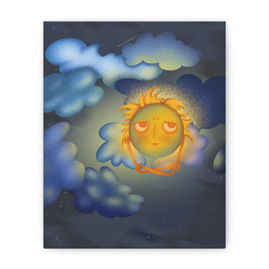 Sleepy Sun Art Canvas - Whimsical Celestial Wall Decor