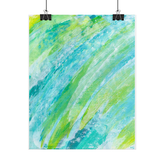 Aqua Breeze Rolled Poster — Abstract Blue & Green Watercolor Wall Art
