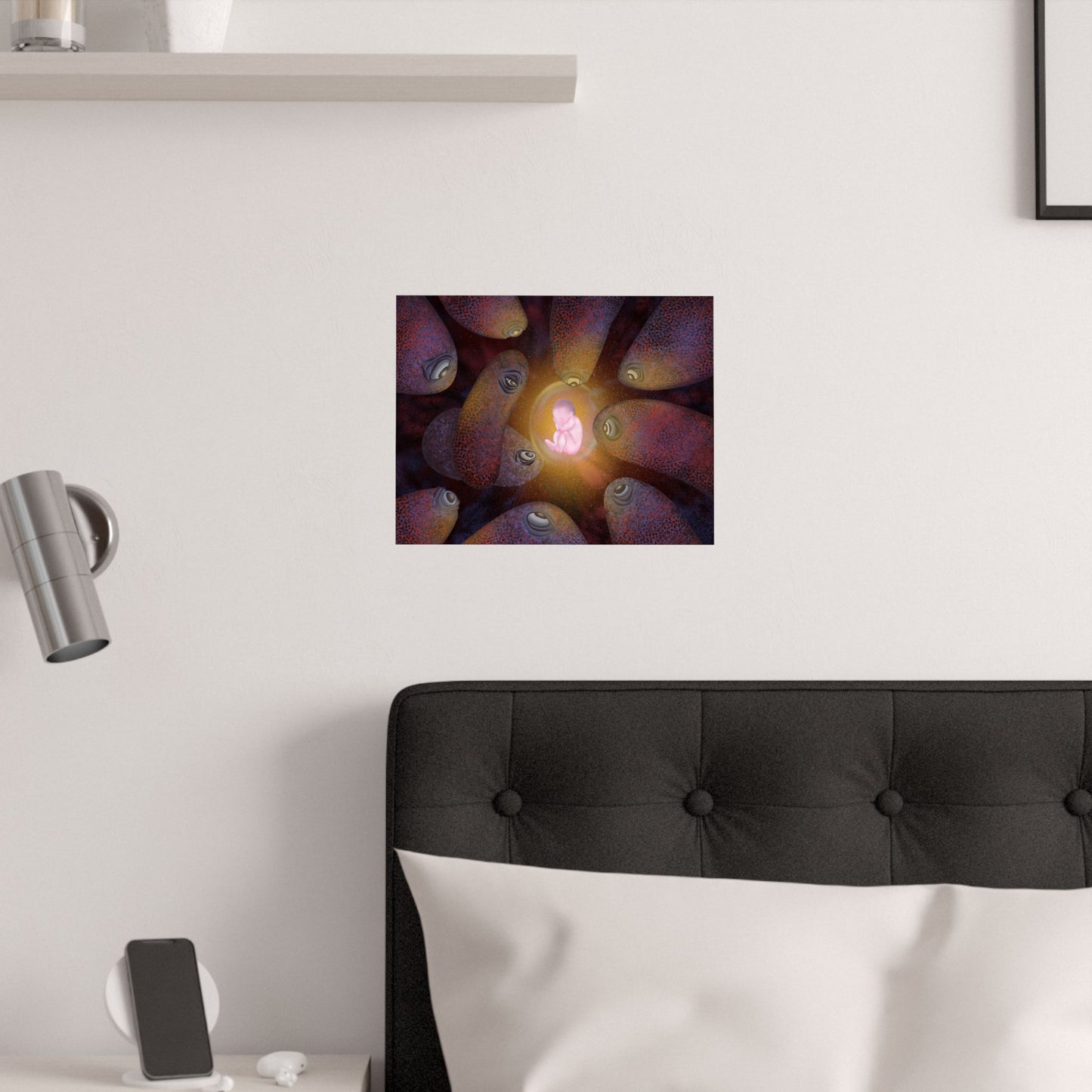 Satin Poster — "Womb of Eyes" Surreal Neon Fetus Art Print (210gsm)