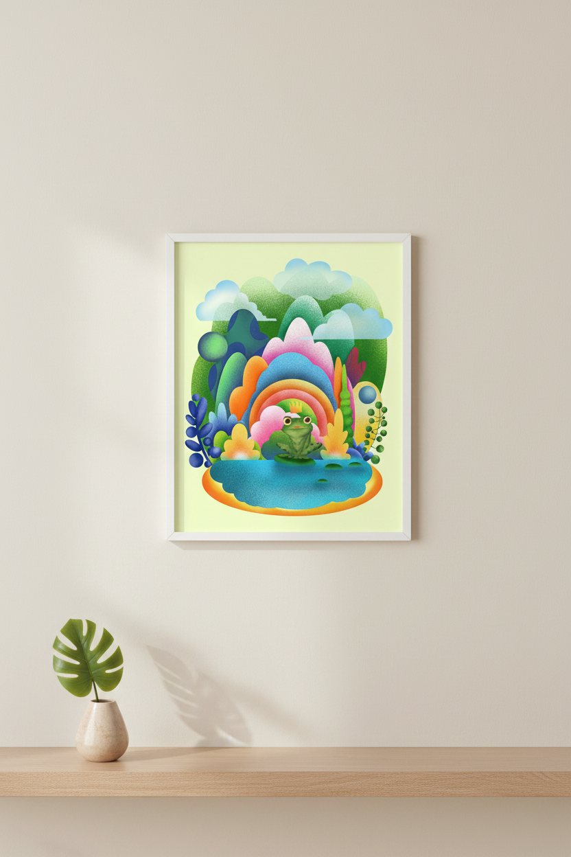 Magic Forest Frog — framed art print mockup