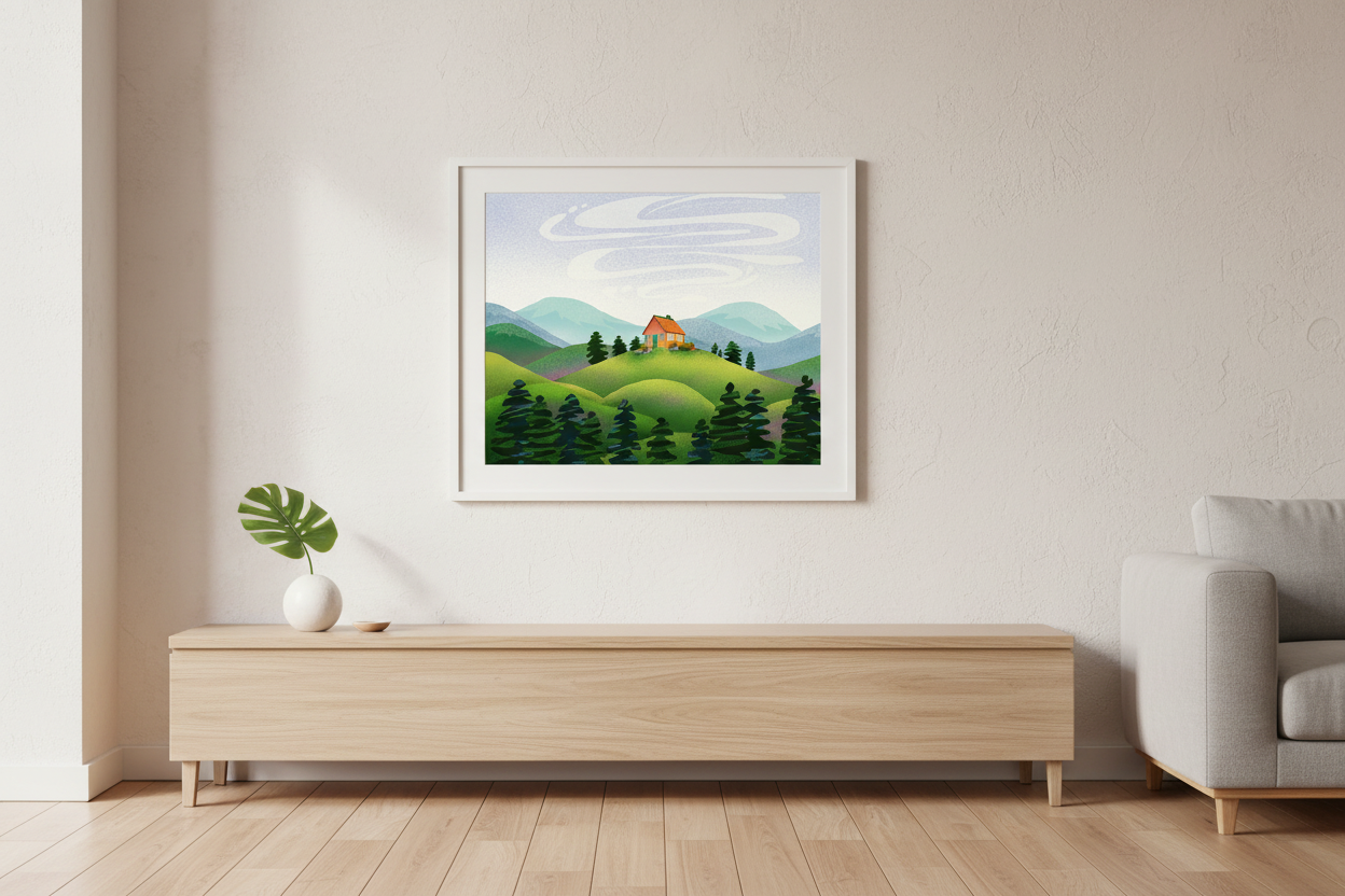 Peaceful Hills — framed art print mockup