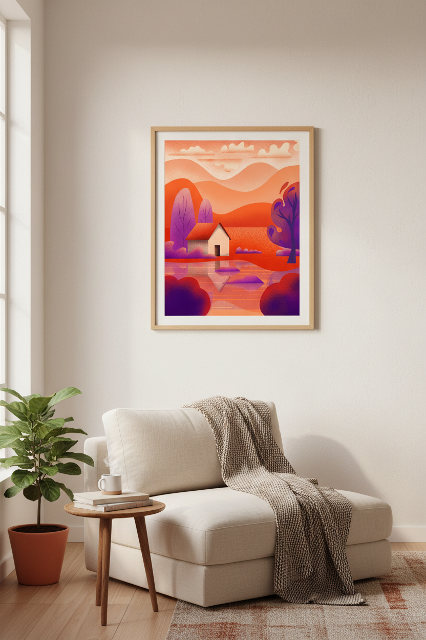 Autumn Cottage — framed art print mockup