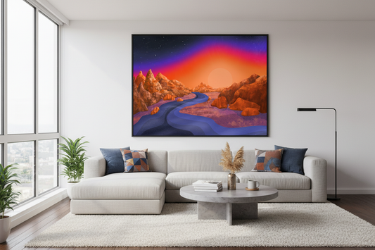 Alien Sunset — mockup in modern living room