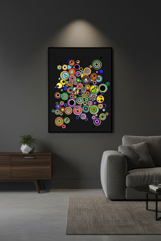 Circle Chaos — mockup poster in frame on wall