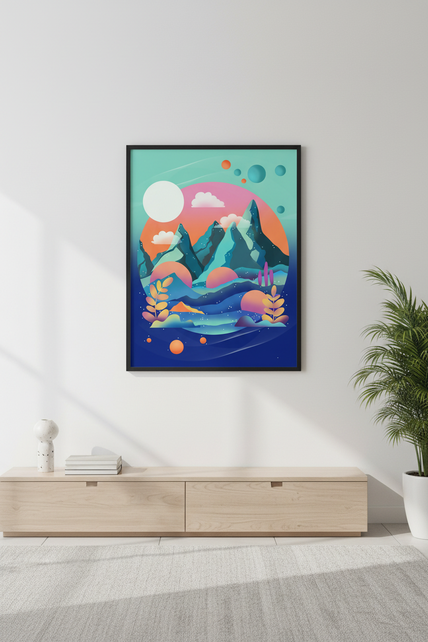 Cosmic Mountains — framed art print mockup
