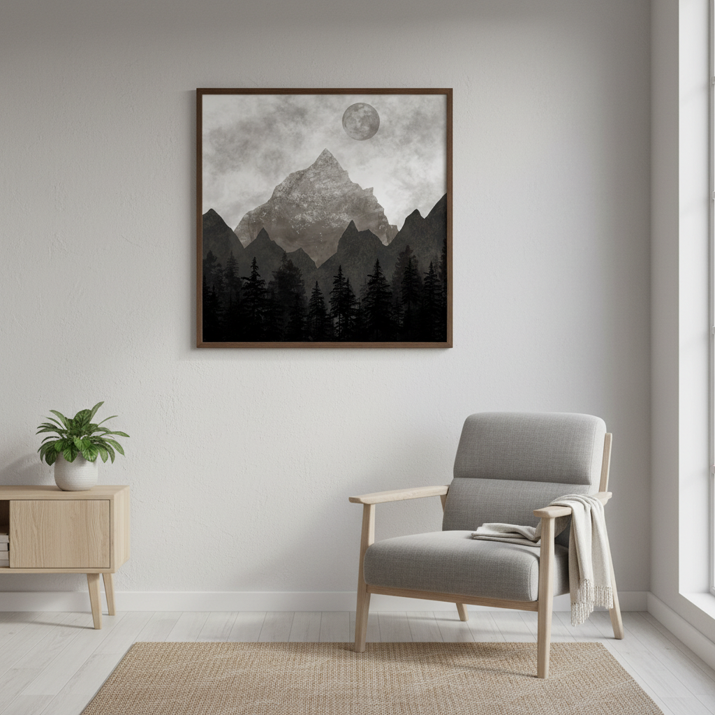 Midnight Mountain — mockup poster in frame on wall